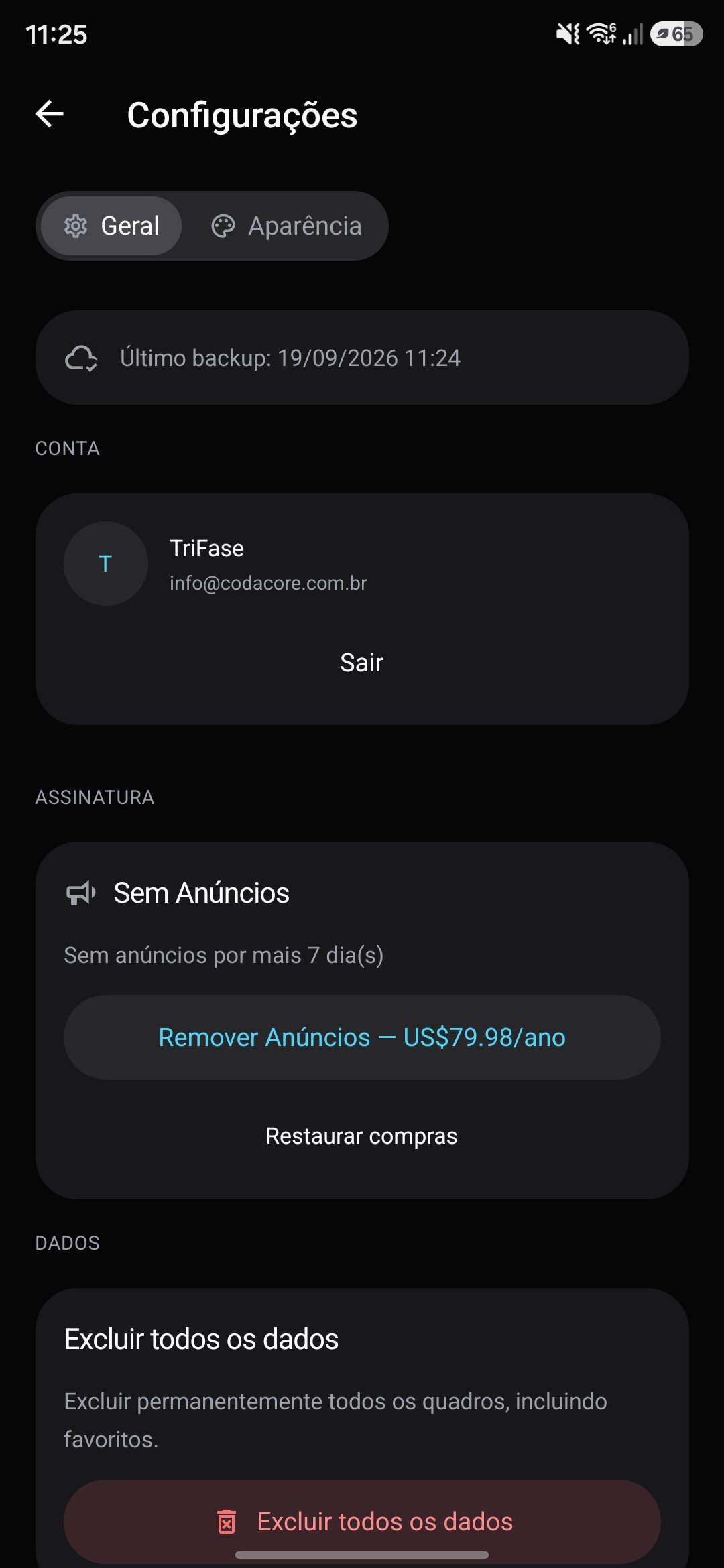 Conta e sincronização